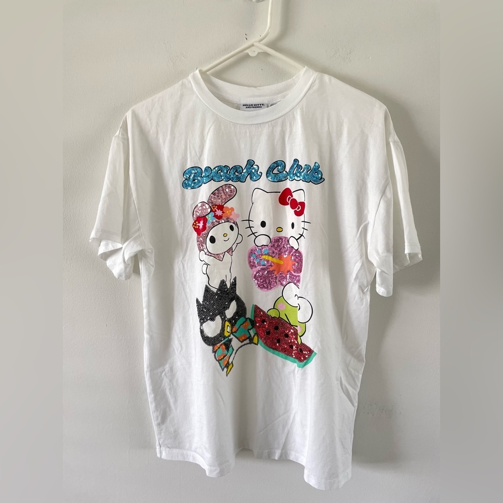 Hello Kitty & Friends x Forever 21 White T Shirt Relaxed Sequin Beach Club - Picture 1 of 6